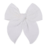 AMYDECOR Fable bow white 5.5 inch close-up highlights soft linen texture for gentle wear