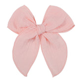 AMYDECOR pink fable bow front view showcases soft linen-cotton comfort.