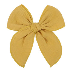 AMYDECOR Yellow Fable Bow close-up shows soft linen-cotton fabric for cozy everyday wear.