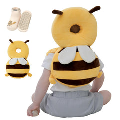 Anfrandce baby head protector backpack front view with bee design for safe exploration.