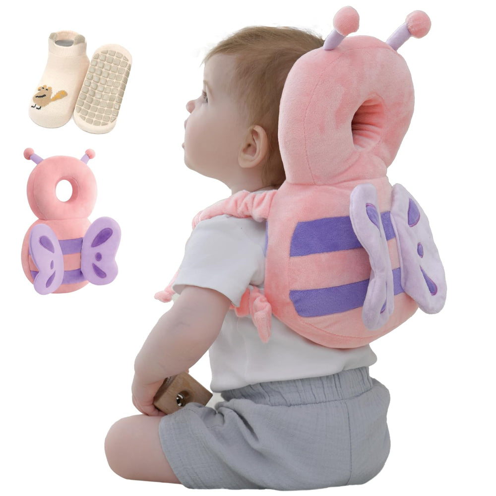 Anfrandce baby head protector backpack front view shows lightweight protection for crawlers.
