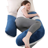 Anfrandce pregnancy pillow with blue-grey cover supports comfortable side sleeping