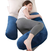 Anfrandce pregnancy pillow dark blue full body on bed for restful night support.