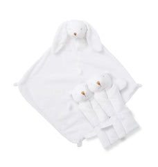 Angel Dear Three of a Kind Blankie White Bunny in stroller for on the go comfort
