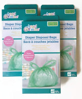 Angel of Mine diaper disposal bags closeup highlighting durable plastic for easy diaper disposal.