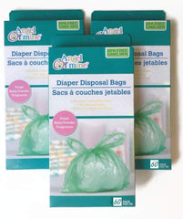 Angel of Mine diaper disposal bags closeup highlighting durable plastic for easy diaper disposal.
