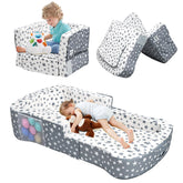 ANGELBECKE Toddler Travel Bed crib conversion demonstrates convertible design for naps.