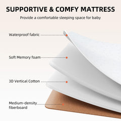 ANGELBLISS memory foam mattress provides soft, supportive rest for newborn comfort.