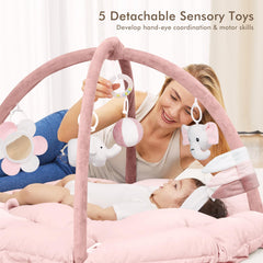 Angelbliss 5in1 baby play gym tummy time emphasizes soft cushion and safety.