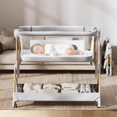 ANGELBLISS Baby Bassinet showing one-click fold for quick setup and travel readiness.