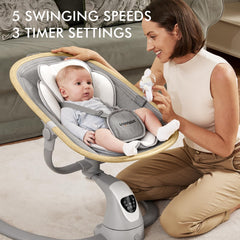 Angelbliss baby swing offers 5 speeds for customizable comfort.