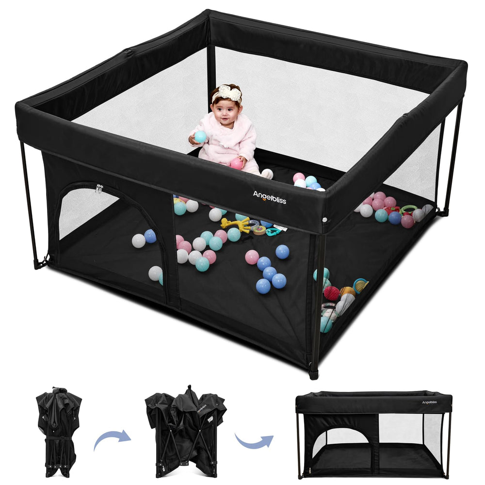 ANGELBLISS foldable playpen assembly shows quick setup for busy parents.