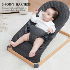 ANGELOGJGT baby bouncer 3-point belt safety keeps little one secure.
