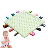 AnjeeIOT baby tags security blanket green with tag edges for tactile exploration