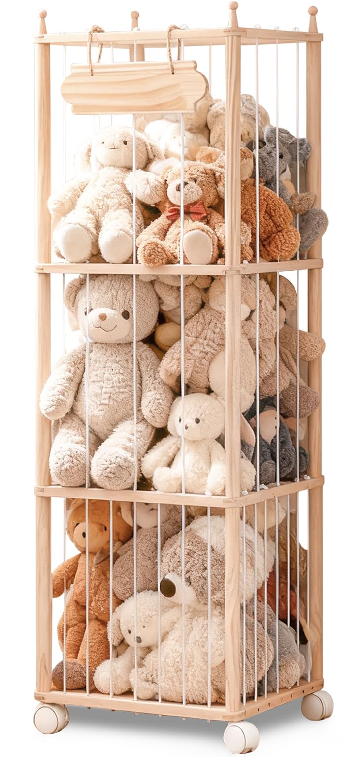 Anmon stuffed animal storage wooden organizer with spacious capacity for 40+ plush toys