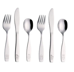 ANNOVA children's flatware 6pc set packaging highlights gift-ready presentation for new parents.