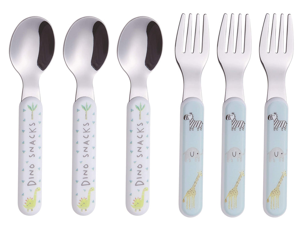 ANNOVA Kids Silverware dino fork in pastel colors supports early self-feeding and grip.