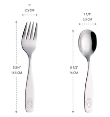 Annova Kids silverware shown as dishwasher-safe for easy cleanup.
