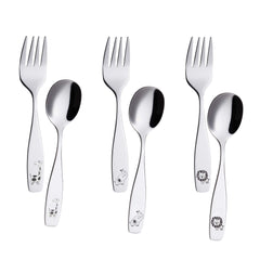 ANNOVA Kids elephant-etched-handle forks aid toddlers with a comfortable grip during meals.