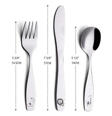 Annova Kids Silverware Safari Giraffe: ergonomic handles fit tiny hands for easy gripping.
