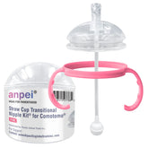 ANPEI straw sippy kit attached to Comotomo 5oz bottle for mess-free sipping
