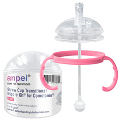 ANPEI straw sippy kit attached to Comotomo 5oz bottle for mess-free sipping