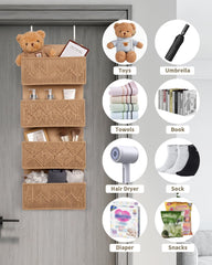 ANTIS'S HOME four-pocket boho organizer mounted behind door keeps items organized.