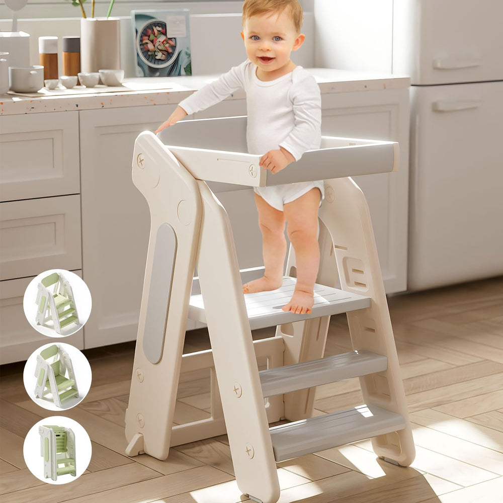 Anxeit Toddler Tower folds compactly for easy storage after play.