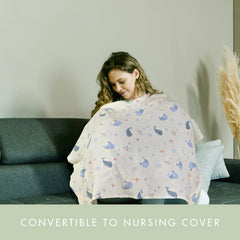 ANYEDDE nursing cover features eye-contact window for baby interaction while nursing.