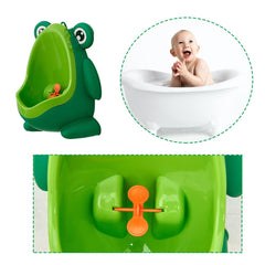 Anyumocz frog-urinal-green-shape highlights friendly design that appeals to toddlers.