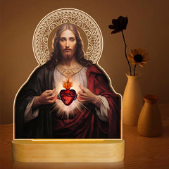 Anywin sacred-heart-jesus-night-light-base-and-panels glows softly for peaceful bedside prayers