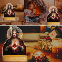 Anywin sacred-heart-jesus-night-light-panel-front highlights vibrant UV-printed imagery