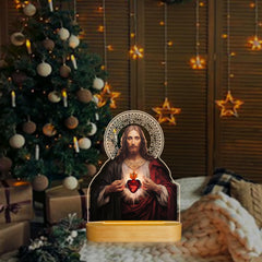 Anywin sacred-heart-jesus-night-light-panel-side shows laser-engraved halo detail