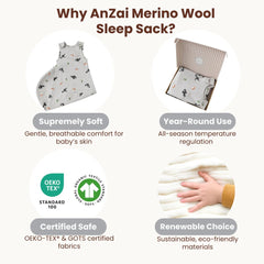 AnZai sleep sack closeup showing YKK 2-way zipper for easy night-time diaper changes
