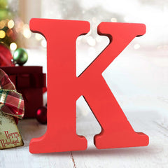 AOCEAN 6in red wood letters front view for wall decor and crafts.