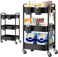 Aofure baby diaper caddy 3-tier cart front view shows organized nursery essentials at a glance.