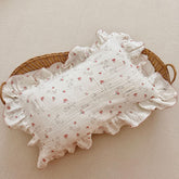 AOJIM muslin pillowcase closeup highlights soft breathable fabric for gentle nap-time comfort.