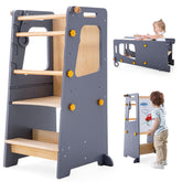Aokkto 4-in-1 toddler kitchen tower with a stable base supports confident standing