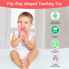 Aolso flip-flop teether pink close-up textures for teething relief