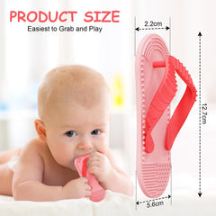 Aolso flip-flop teether pink textured soles showing multi-surface massage