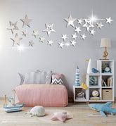 aooyaoo stars acrylic mirror wall stickers closeup showing reflective silver stars for kid's room decor