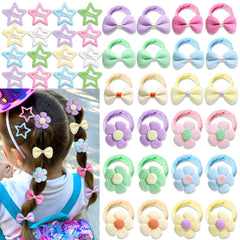 AOREAS star flower hair ties bundle for toddlers with colorful ponytails