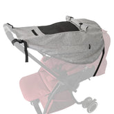 Apol Pram Sunshade Grey, closed to shield baby from sun while keeping visibility