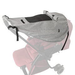 Apol Pram Sunshade Grey, closed to shield baby from sun while keeping visibility
