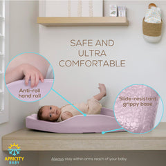 Apricity Baby contoured support area supports baby during diaper changes for comfort.