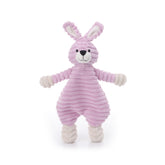Apricot Lamb corduroy purple bunny lovey front view for baby cuddle and comfort.