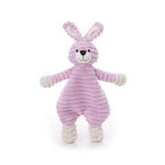 Apricot Lamb corduroy purple bunny lovey front view for baby cuddle and comfort.