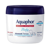 Aquaphor Baby Healing Ointment jar on countertop for multipurpose skin protection.