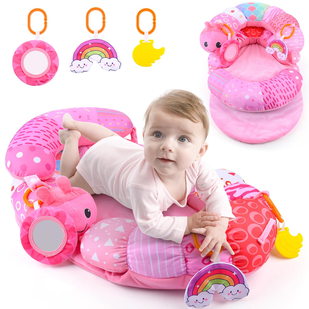 ARANEE tummy time mat pink helps engage baby during floor play