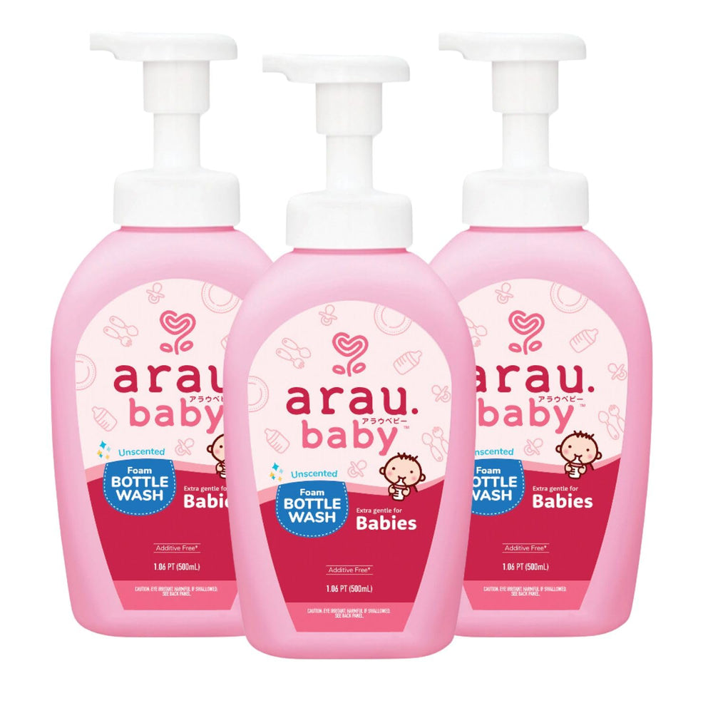Arau Baby Foam Bottle Wash pump dispenser showing precise, mess-free bottle cleaning.